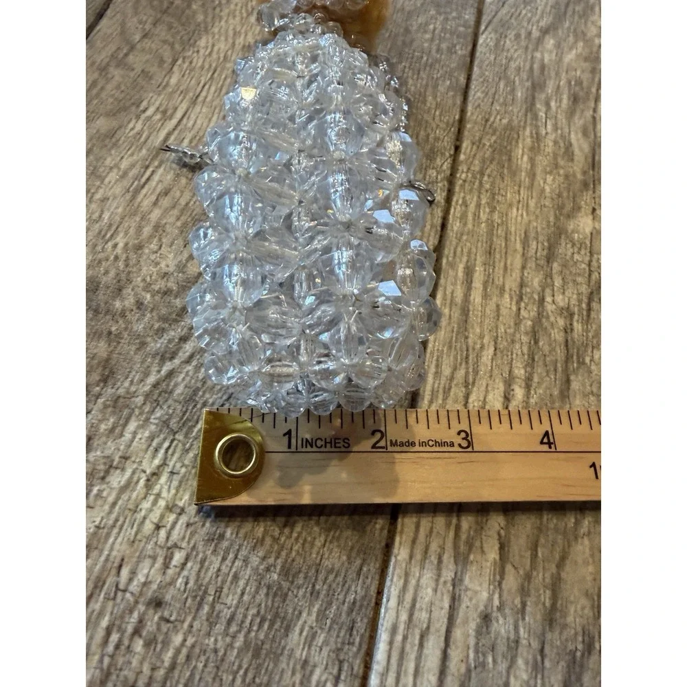 Angel Figurine Ornament‎ Small Clear Beaded Blonde Vintage Handmade Christmas